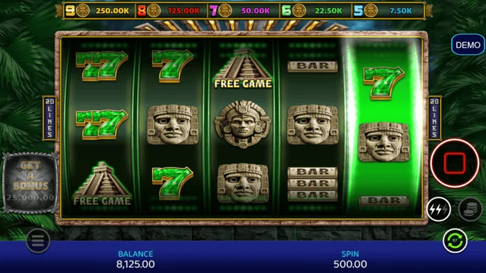 Mayan Madness - layar permainan dengan gulungan dan garis